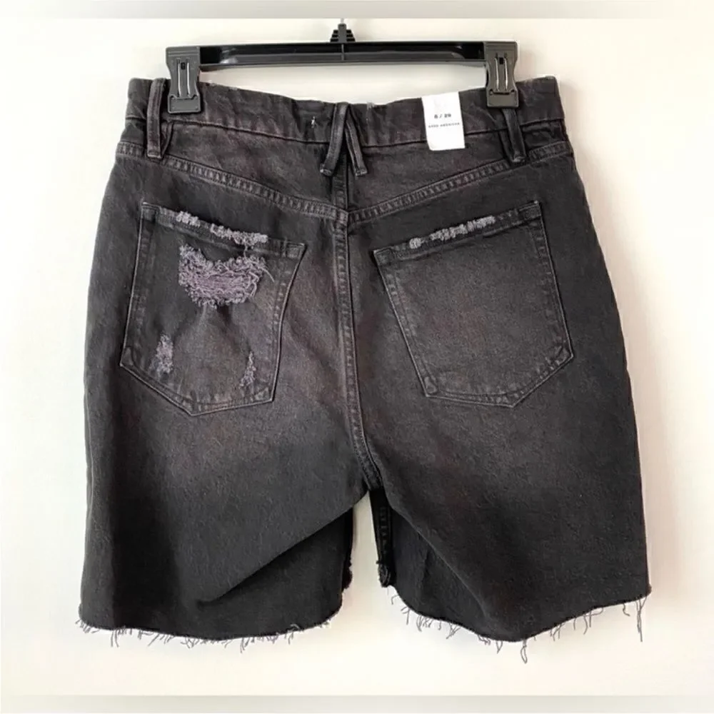 Good American NWT Good 90s Icon Distressed Shorts Black 6/28